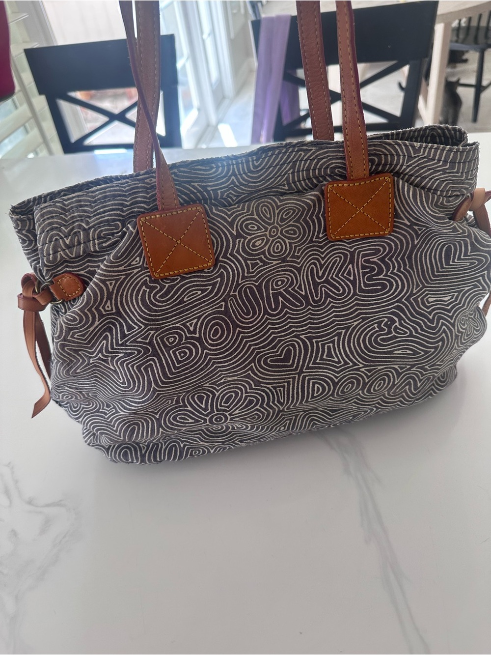 Dooney & Bourke Gray Canvas Tote with Brown Leather Trim